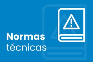 fundo branco, ao lado quatro listras na vertical . Texto Normas Técnicas